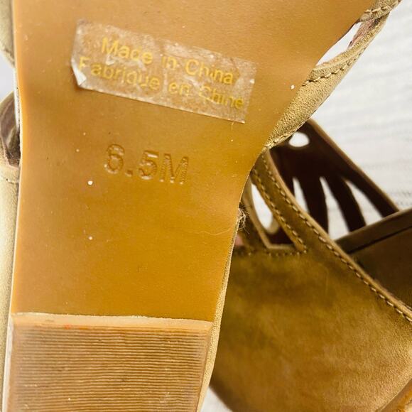 Jeffrey Campbell Tan Leather‎ Wedge Peep Toe Sandals Ankle Lace Up Closure 6.5 - Picture 5 of 8